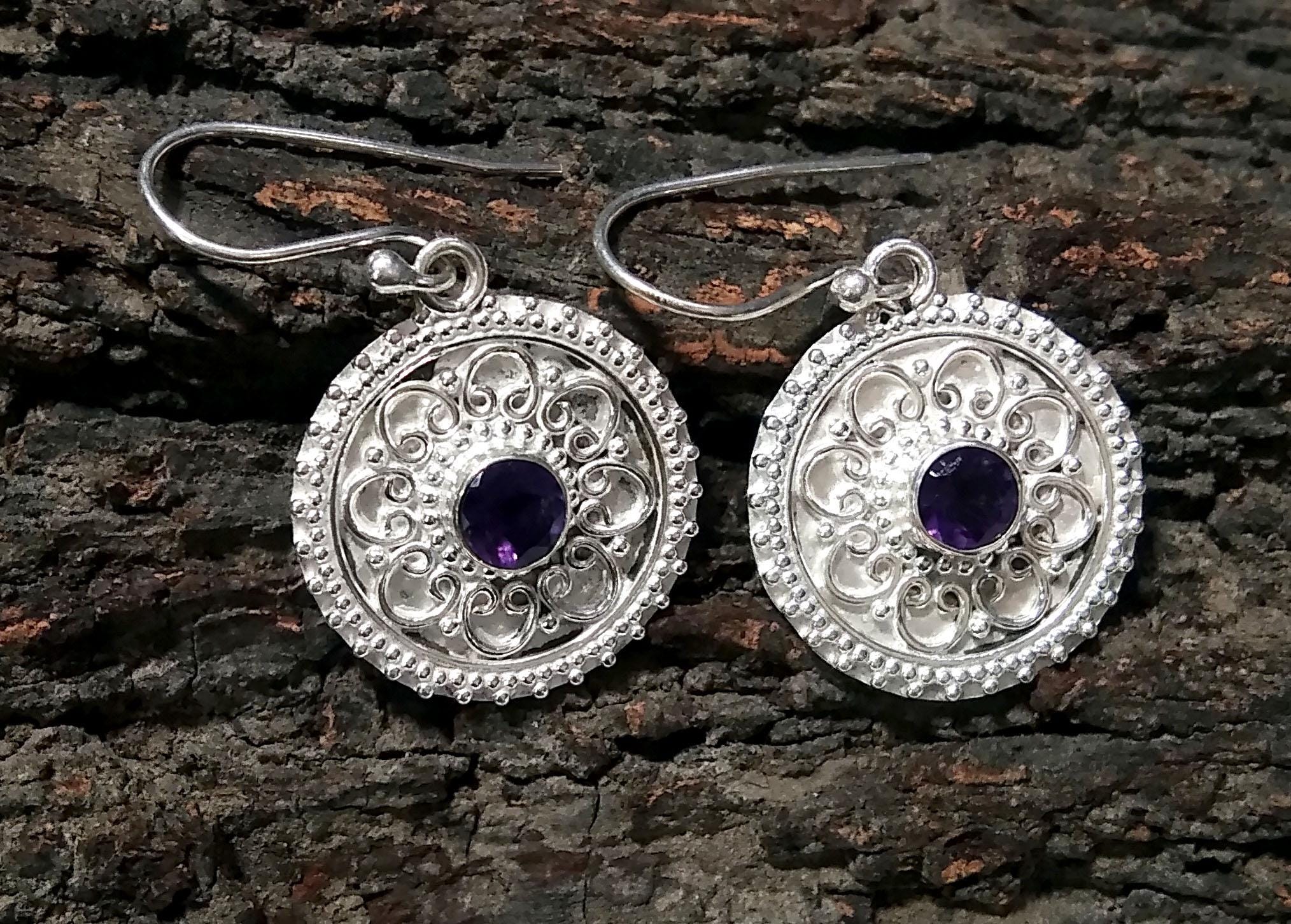925 Starling Silver Earring, Very Beautiful Nice Earring, Fine Silver Earring, Natural Gemstone Amethyst Earring, For Girls & Women Earring.